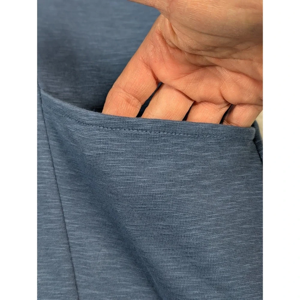 Chicos Slate Blue Slub Knit Short Sleeve Pocket Midi T-Shirt Dress Size 0 XS S